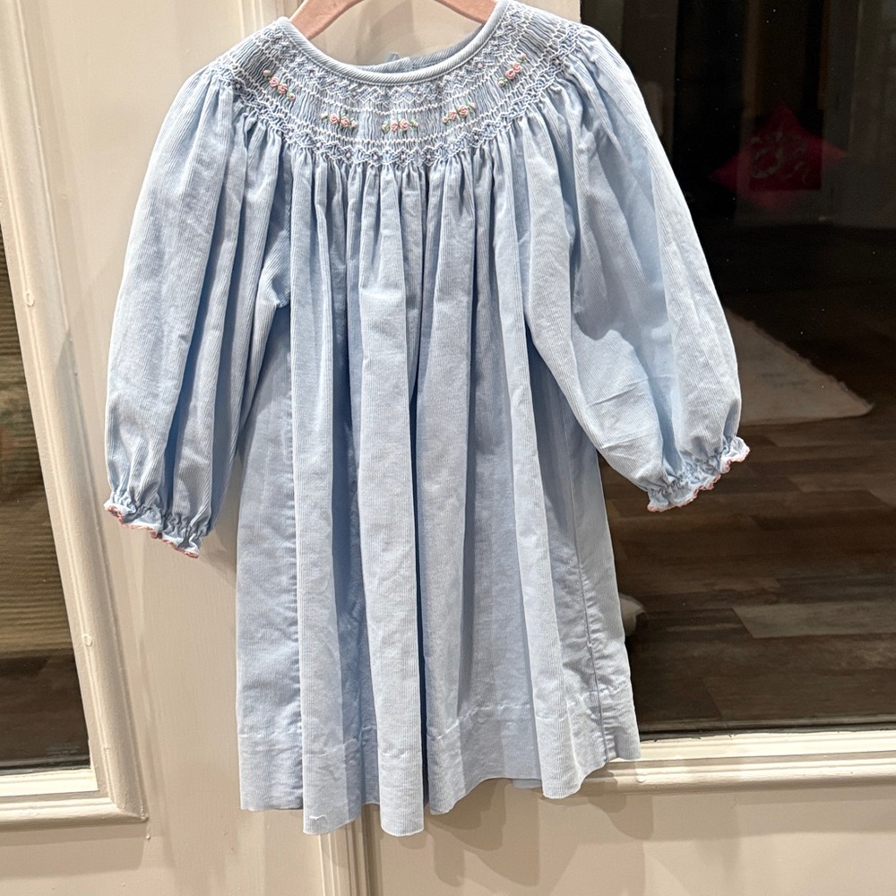 Light Blue Smocked Corduroy Dress